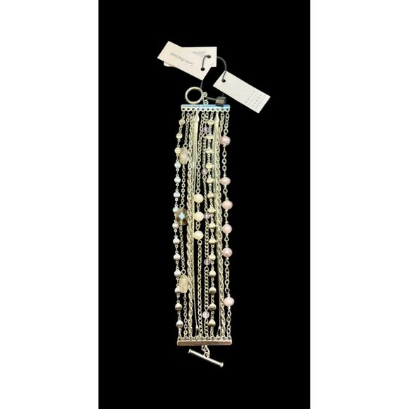 WHBM Multi-Strand Silver & Pearl Charm Bracelet Toggle Clasp -204 - Picture 1 of 2
